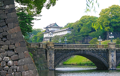 Blick auf dem Kaiserpalst und der legendären Steinbrücke Nijubashi